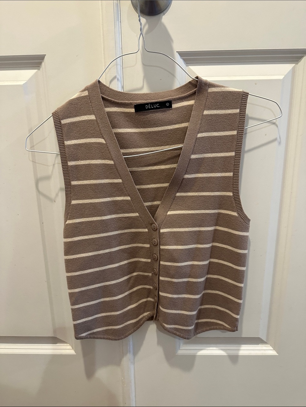 Deluc Taupe and Cream Striped V-Neck Button-Front Tank
